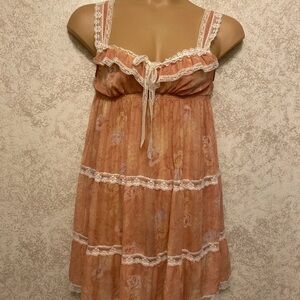 Victoria's Secret Orange Floral Babydoll with White Lace